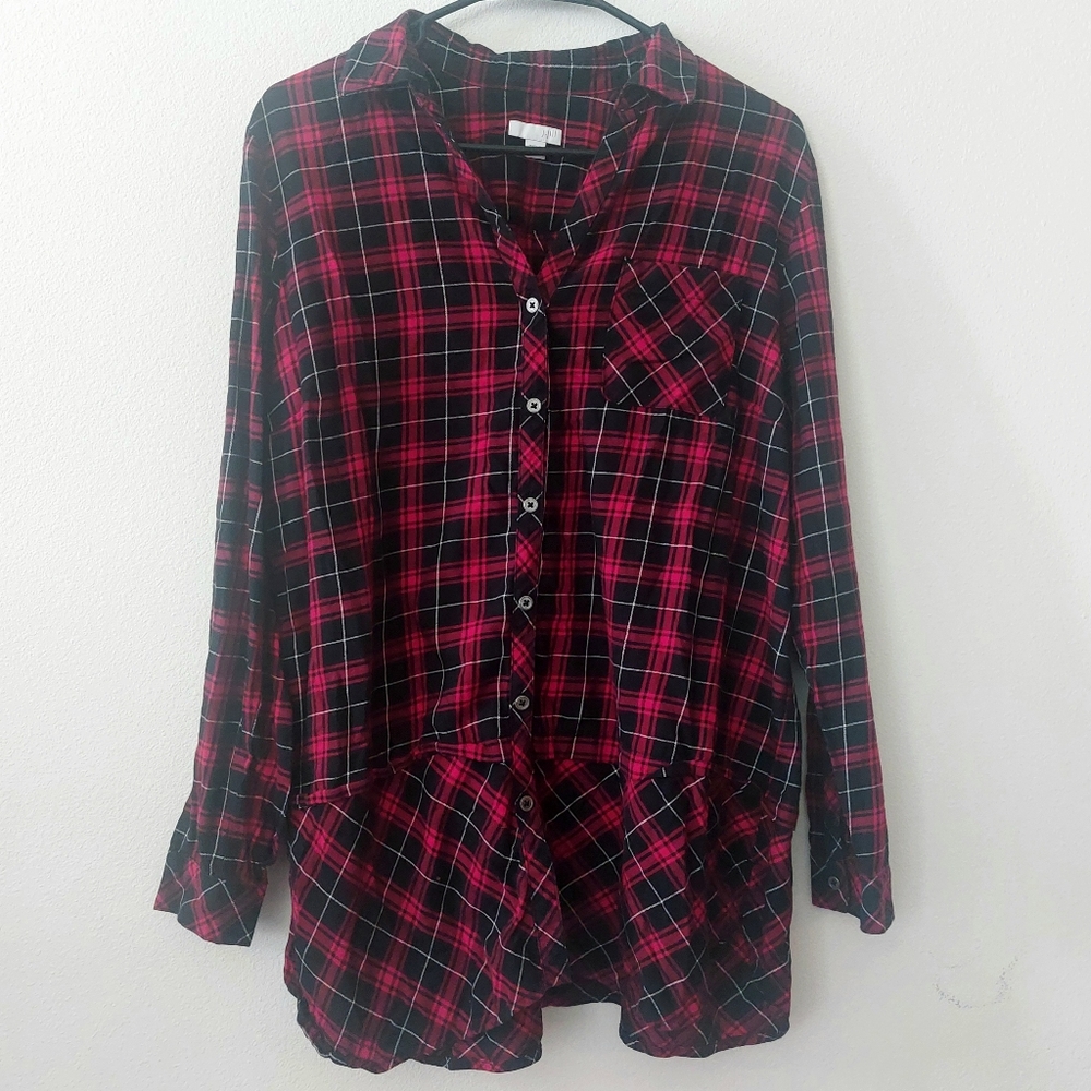 🌷3/$20🌷NWOT J. Jill Red and Black Plaid Button-Down Tunic